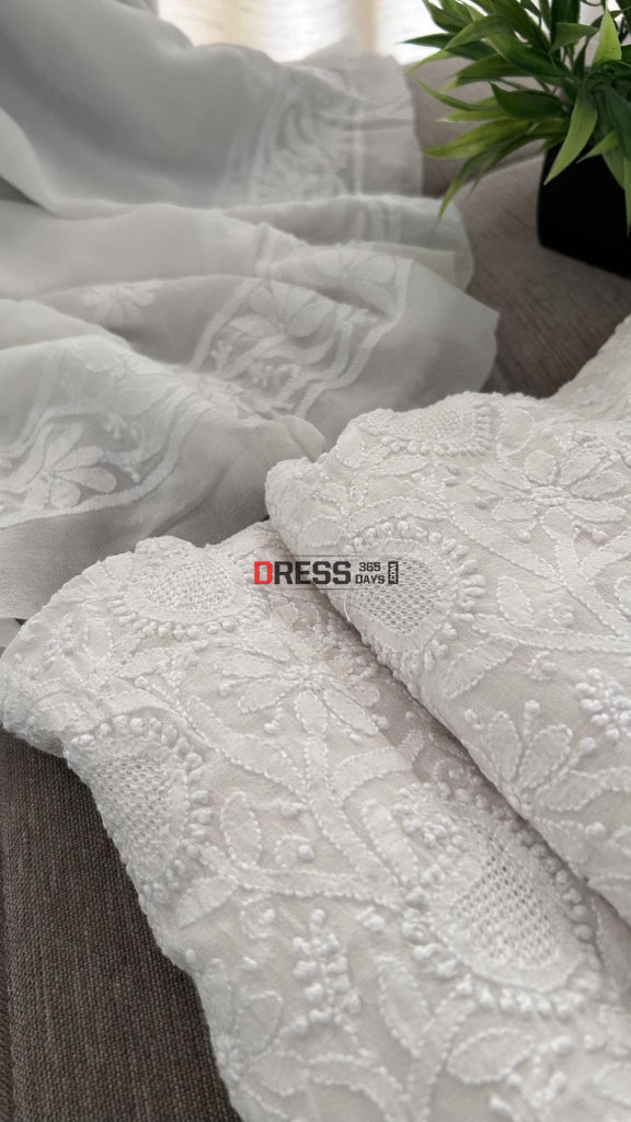 Ivory White Hand Jaali Chikankari Suit (Kurta & Dupatta) Suits