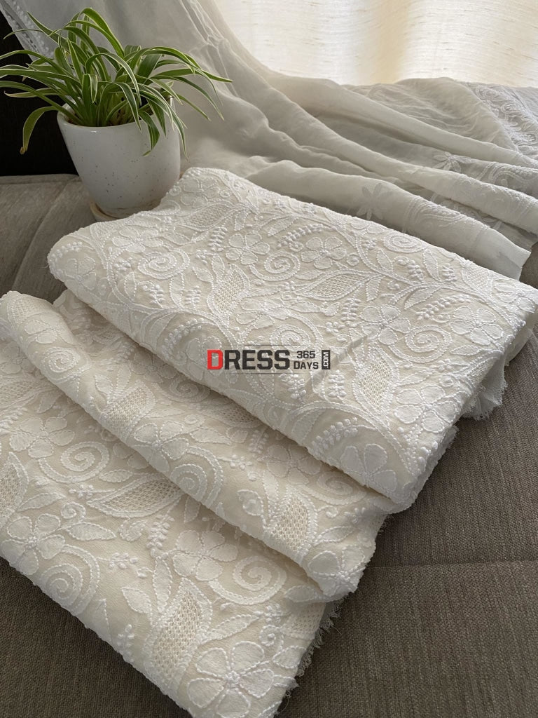 Ivory White Hand Jaali Chikankari Suit Suits