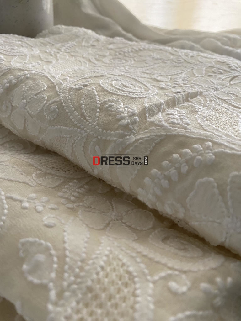 Ivory White Hand Jaali Chikankari Suit Suits