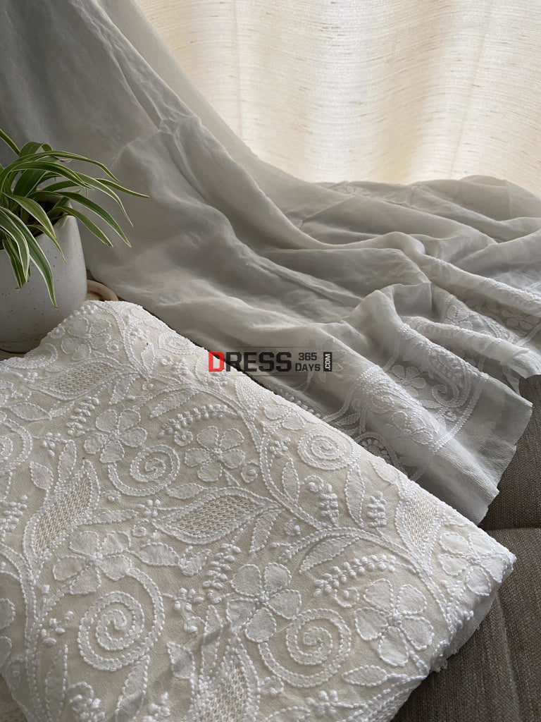 Ivory White Hand Jaali Chikankari Suit Suits