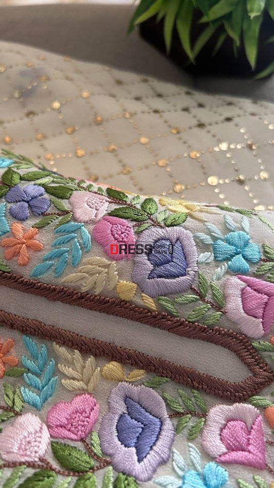 Ivory White Kamdani Parsi Gara Neckline Suit Chikankari Suits