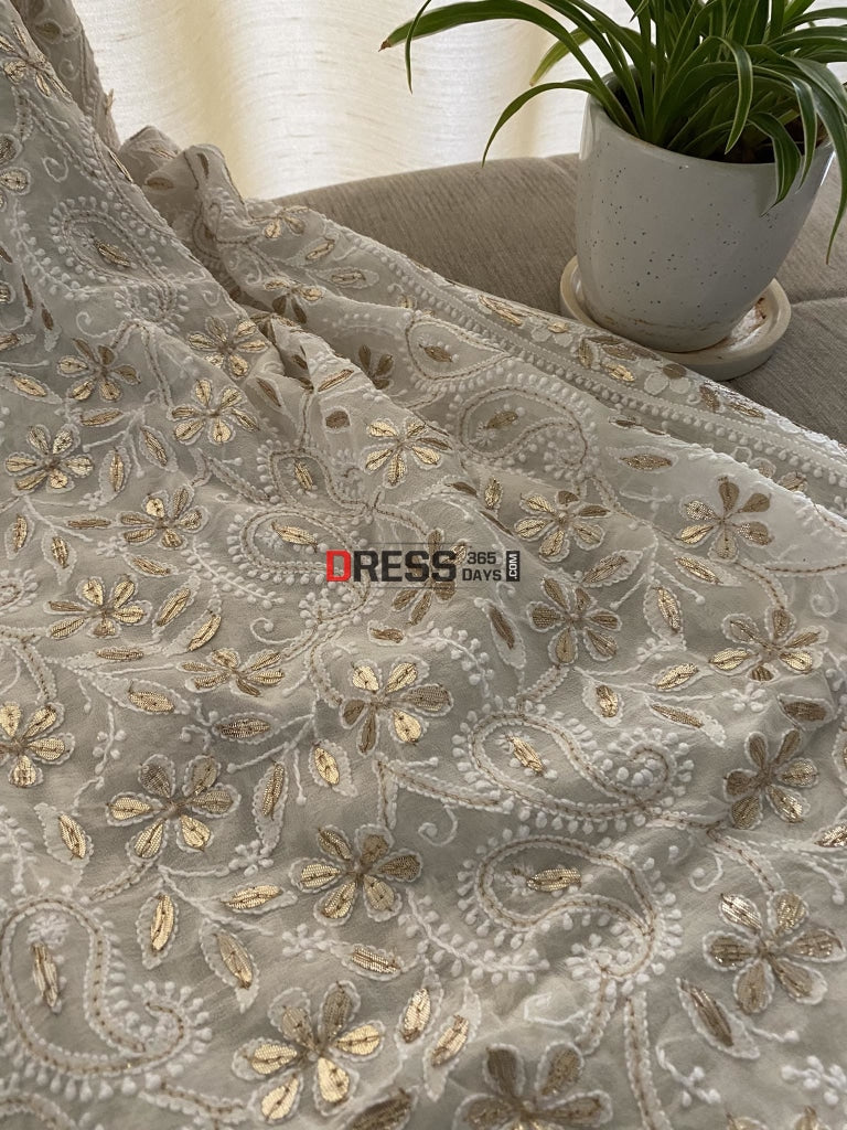 Ivory White Lucknowi Chikankari Gota Patti Dupatta