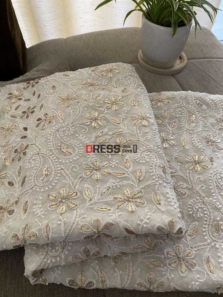 Ivory White Lucknowi Chikankari Gota Patti Dupatta