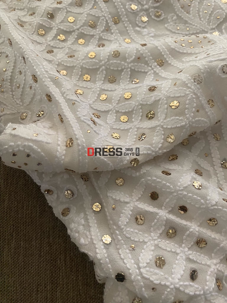 Ivory White Lucknowi Chikankari Mukaish Suit Suits