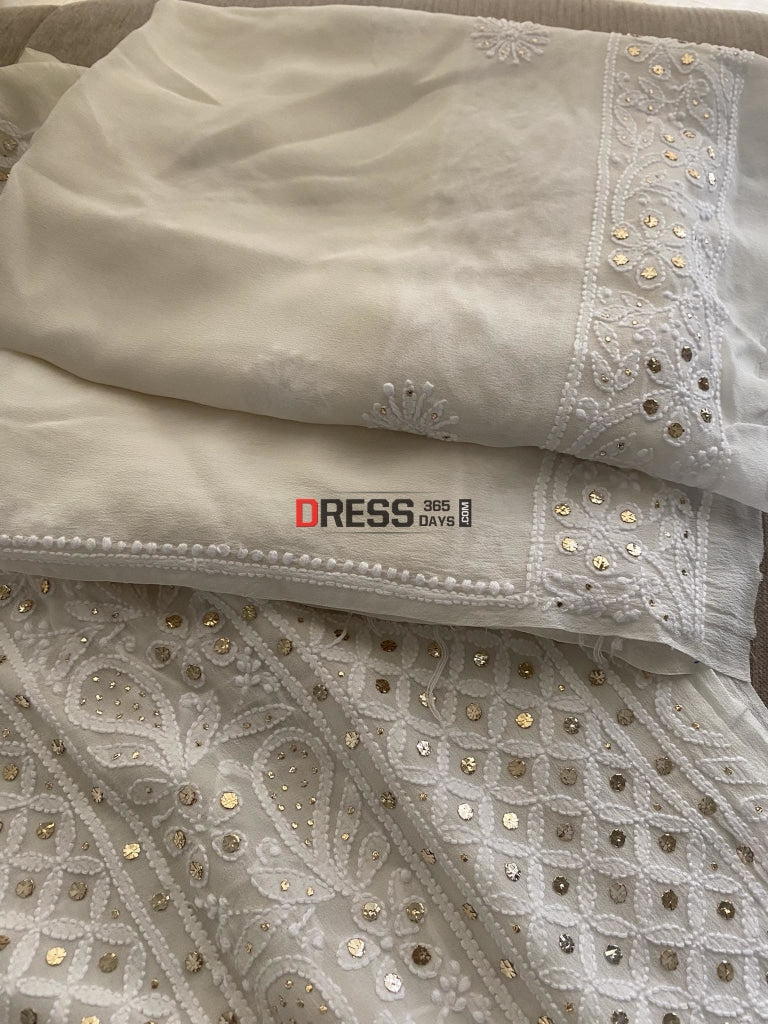 Ivory White Lucknowi Chikankari Mukaish Suit Suits