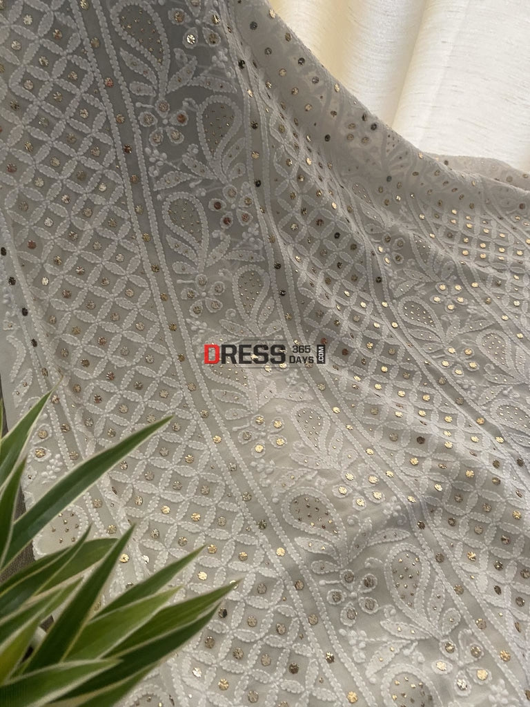 Ivory White Lucknowi Chikankari Mukaish Suit Suits