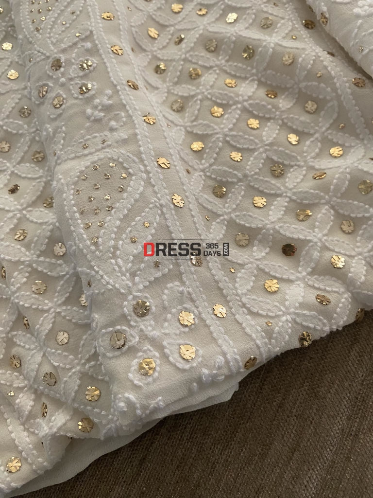 Ivory White Lucknowi Chikankari Mukaish Suit Suits