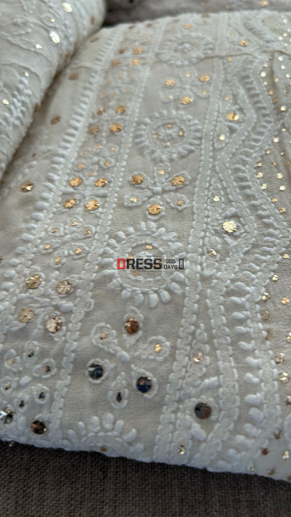 Ivory White Mukaish And Lucknowi Chikankari Lehenga Set