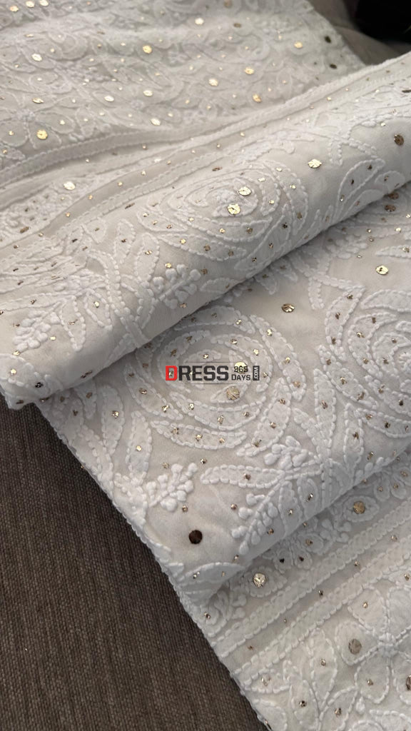 Ivory White Mukaish Chikankari Dupatta (Rose Pattern)