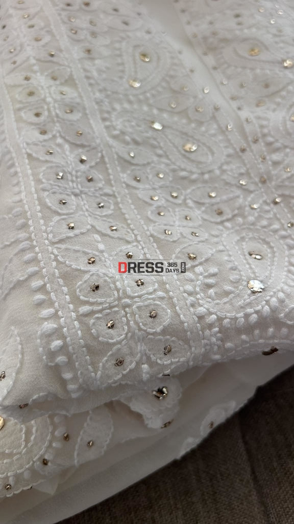 Ivory White Mukaish Chikankari Suit (Kurta Dupatta) Suits