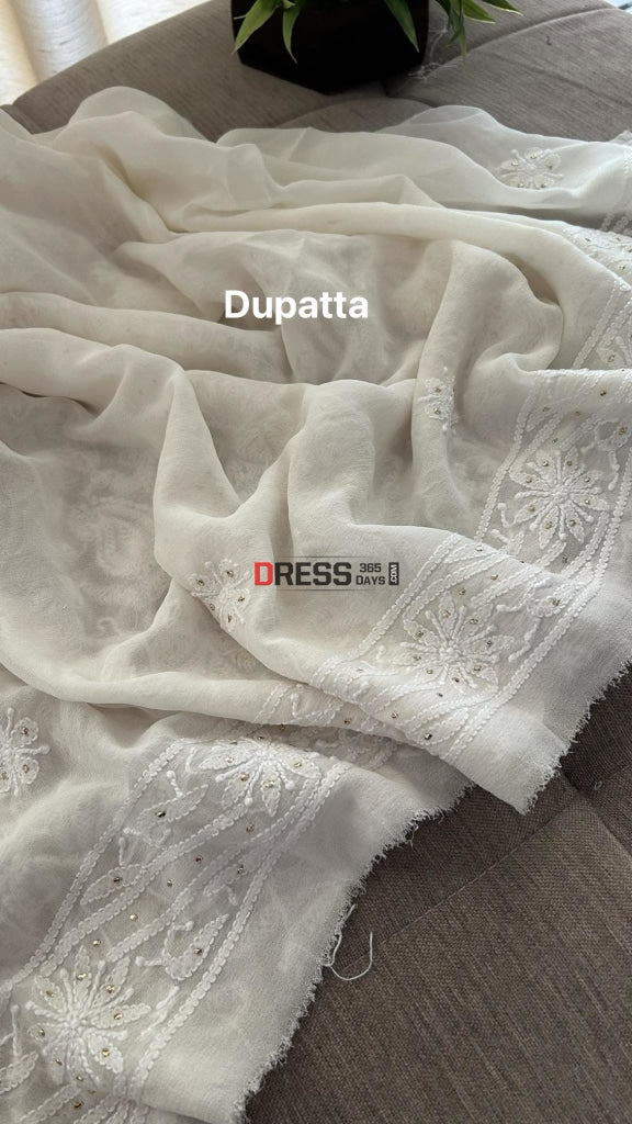 Ivory White Mukaish Chikankari Suit (Kurta Dupatta) Suits