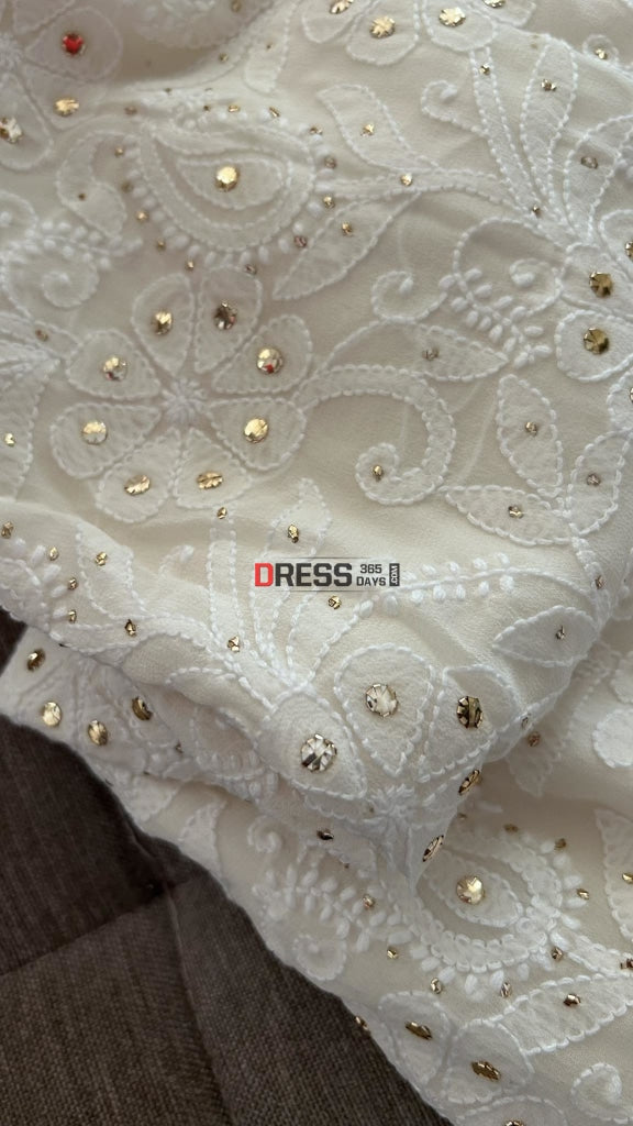 Ivory White Mukaish Chikankari Suit (Kurta Dupatta) Suits