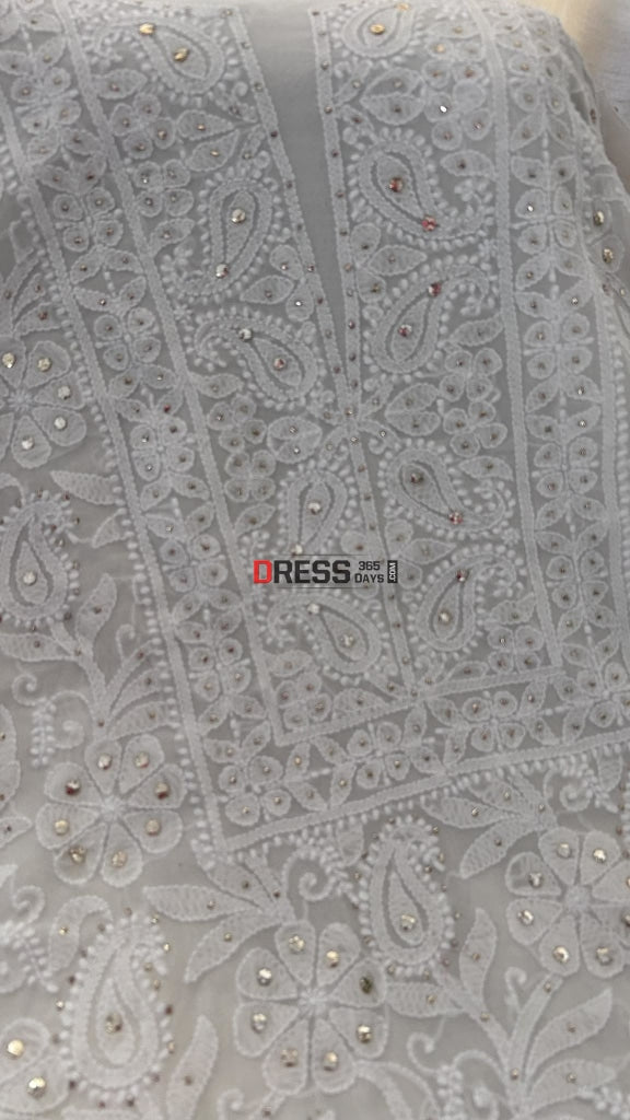 Ivory White Mukaish Chikankari Suit (Kurta Dupatta) Suits