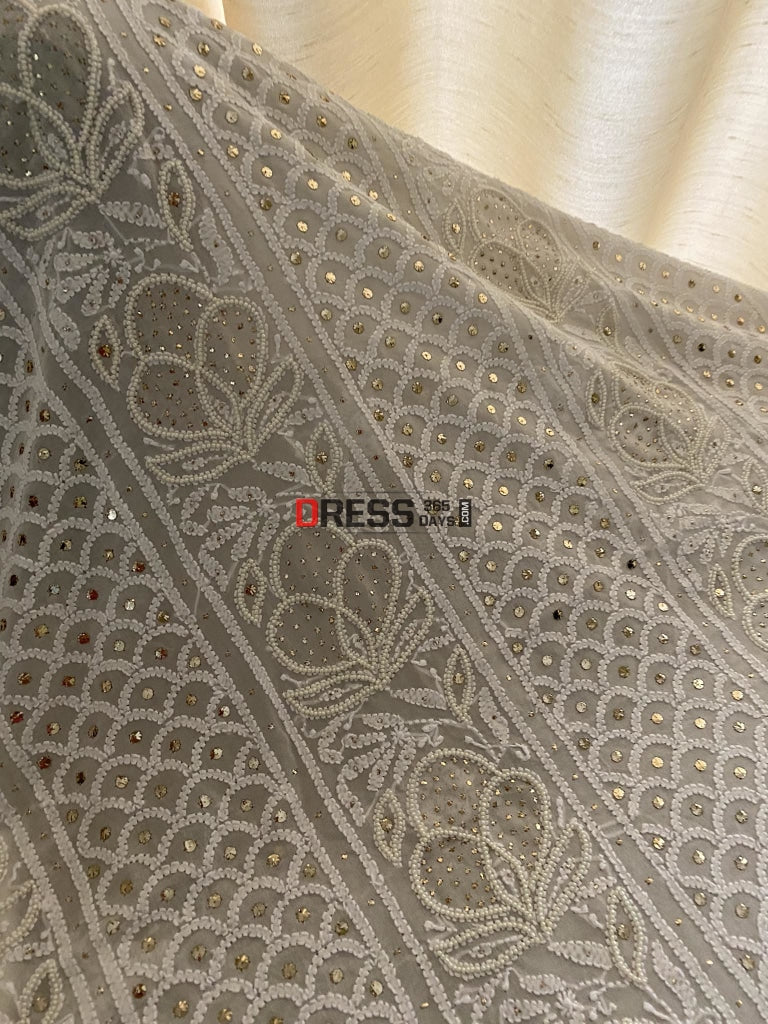 Ivory White Mukaish & Pearl Chikankari Suit Suits