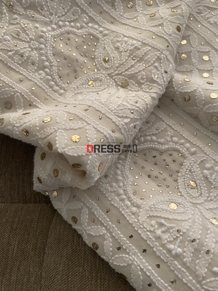 Ivory White Mukaish & Pearl Chikankari Suit Suits