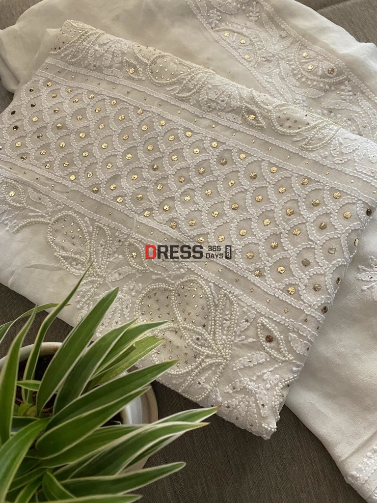 Ivory White Mukaish & Pearl Chikankari Suit Suits