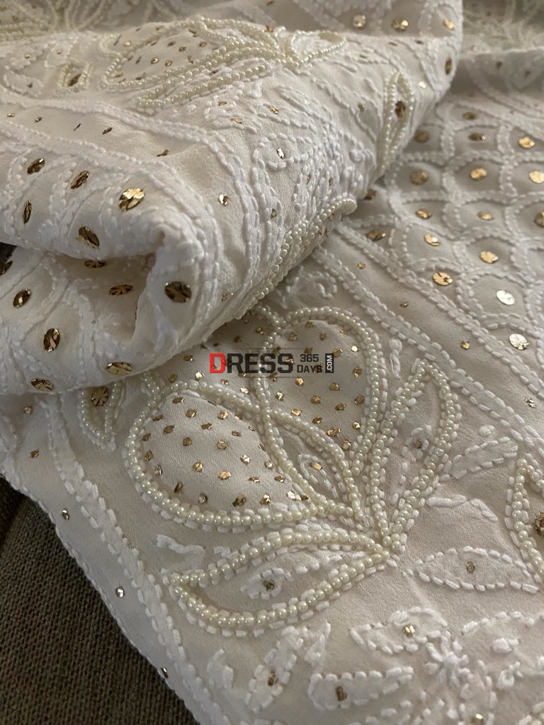 Ivory White Mukaish & Pearl Chikankari Suit Suits