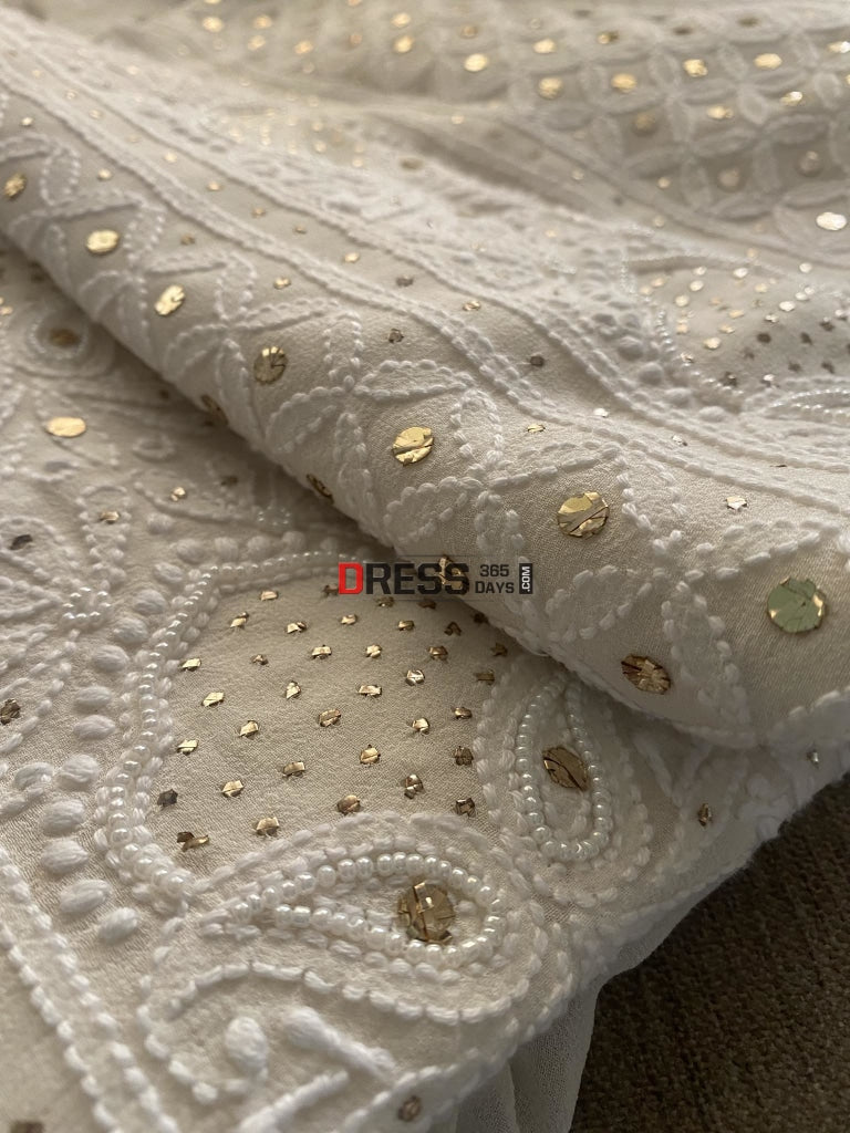 Ivory White Mukaish & Pearl Chikankari Suit Suits