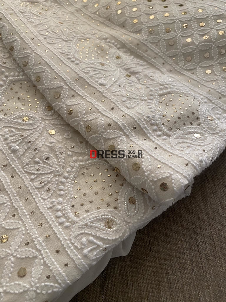 Ivory White Mukaish & Pearl Chikankari Suit Suits