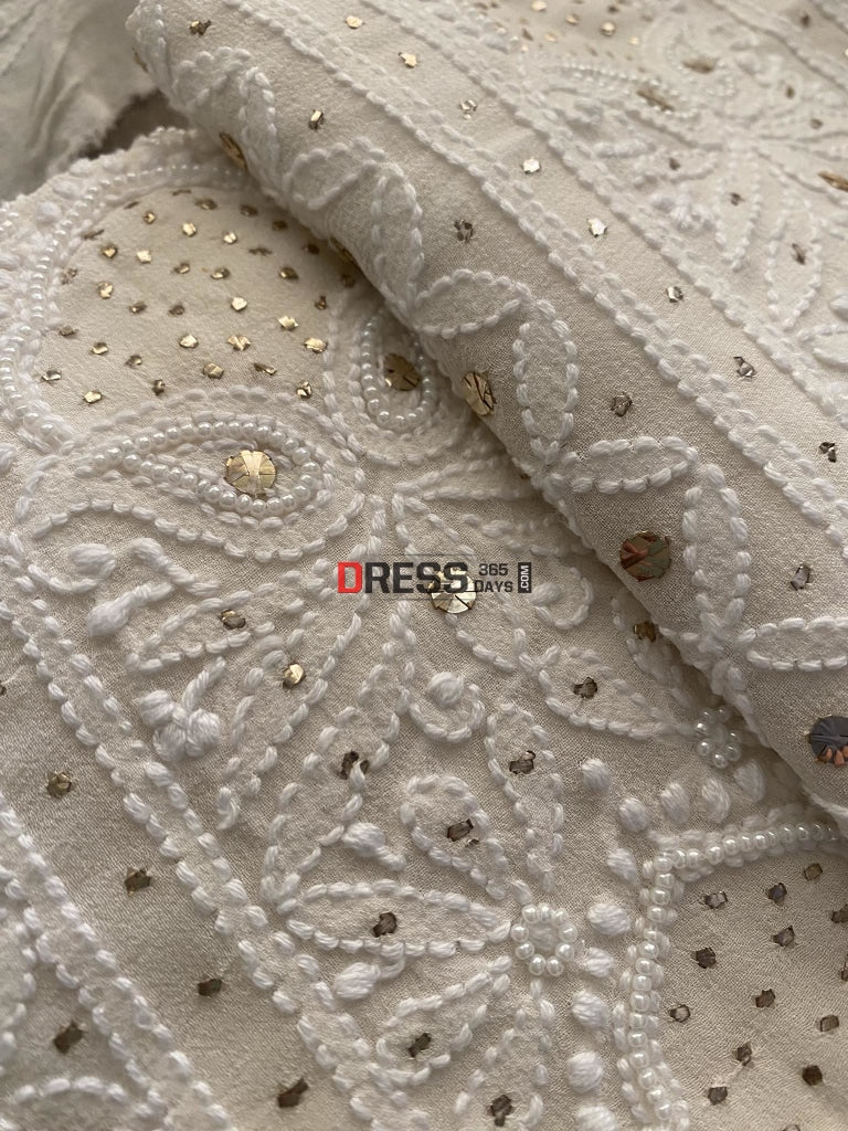 Ivory White Mukaish & Pearl Chikankari Suit Suits