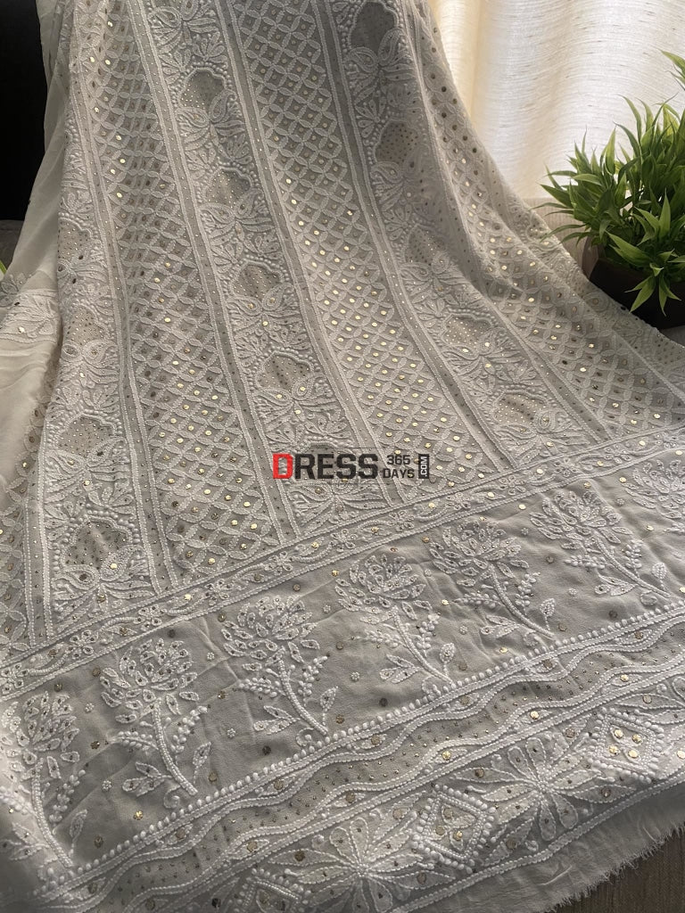 Ivory White Mukaish & Pearl Chikankari Suit Suits