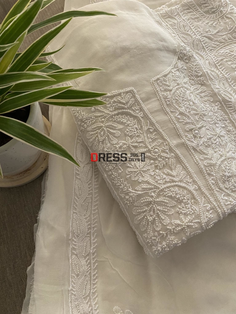 Ivory White Pearl Chikankari Work Suit Suits