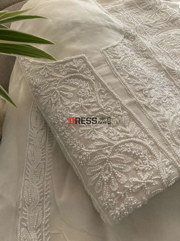 Ivory White Pearl Chikankari Work Suit Suits