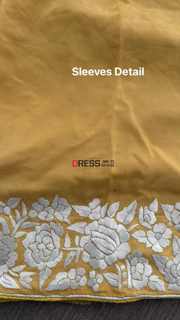 Ivory & Yellow Parsi Gara Kurti Fabric (Only Kurti) Suits