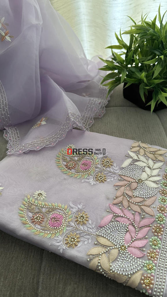 Lavender Exclusive Organza Pearls Chikankari Suit Suits