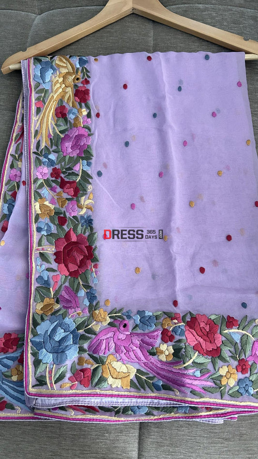 Lavender Parsi Gara Hand Embroidered Dupatta