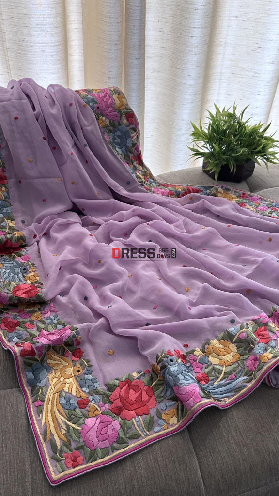 Lavender Parsi Gara Hand Embroidered Dupatta