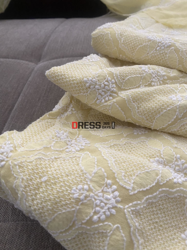 Lemon Yellow Hand Jaali Lucknowi Chikankari Suit Suits