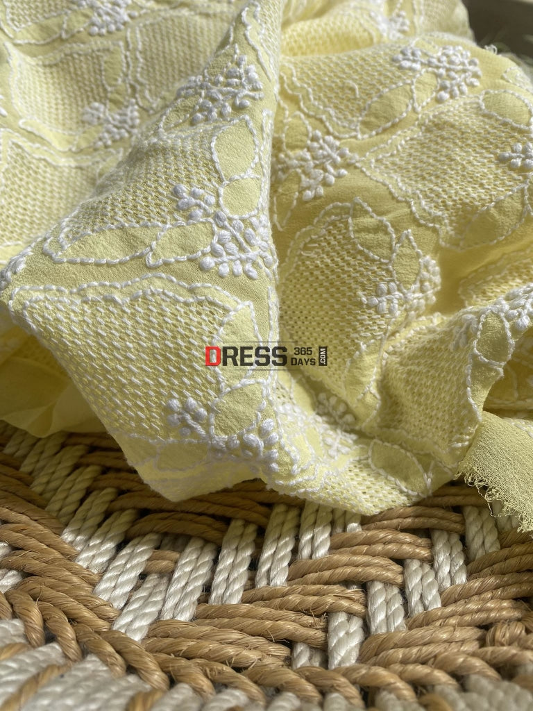 Lemon Yellow Hand Jaali Lucknowi Chikankari Suit Suits