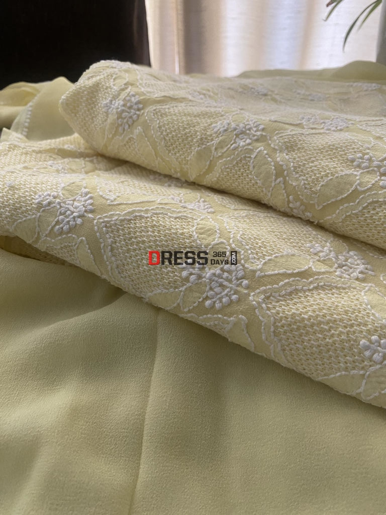 Lemon Yellow Hand Jaali Lucknowi Chikankari Suit Suits