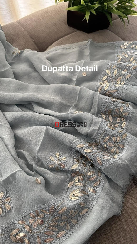 Light Grey Pearl & Gota Patti Chikankari Suit Suits