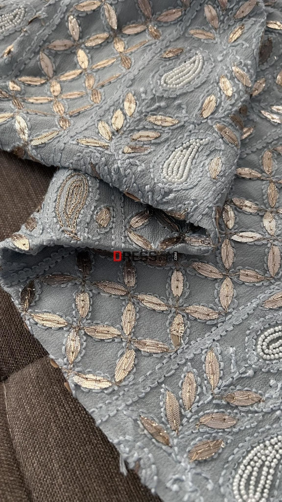 Light Grey Pearl & Gota Patti Chikankari Suit Suits