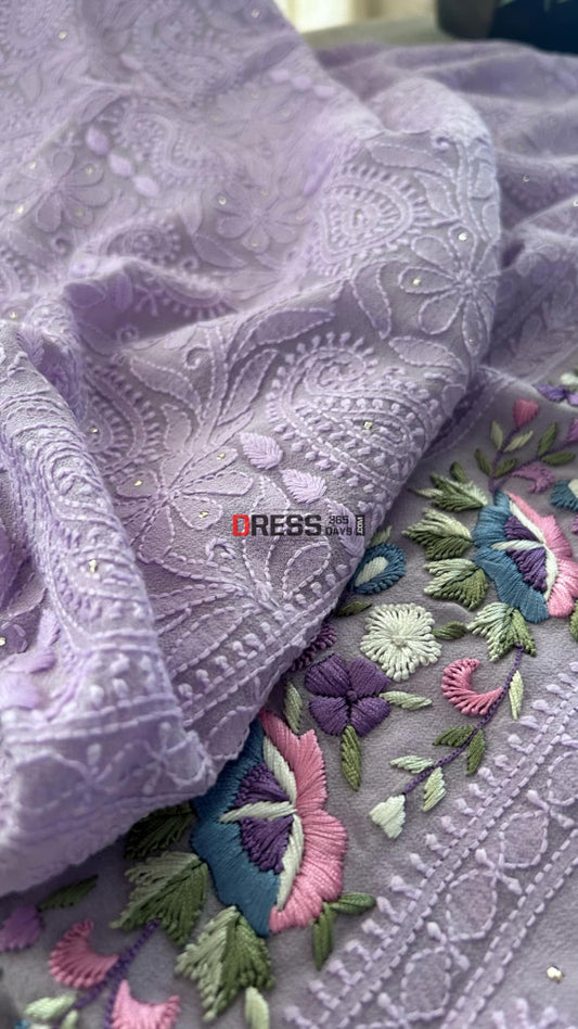 Lilac Chikankari Parsi Gara Daman Suit Suits