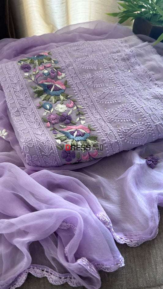 Lilac Chikankari Parsi Gara Daman Suit Suits