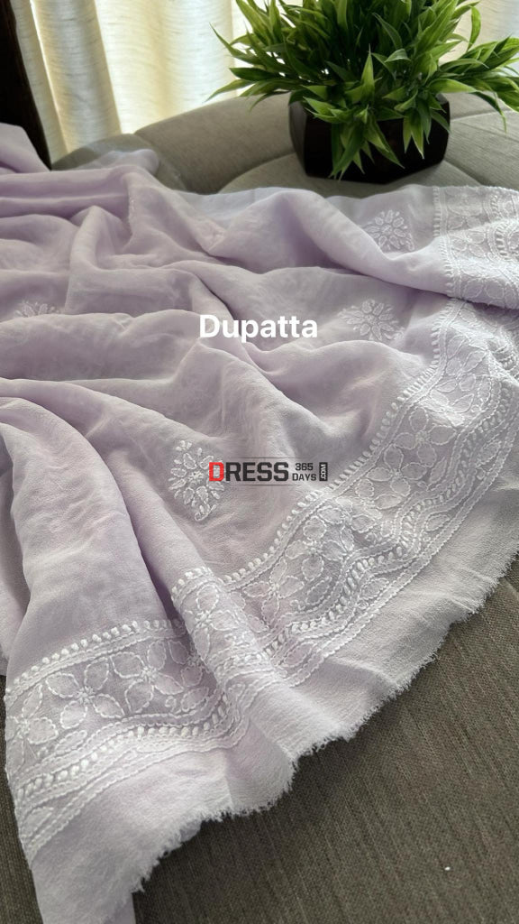 Lilac Lucknowi Chikankari Suit (Kurta & Dupatta) Suits