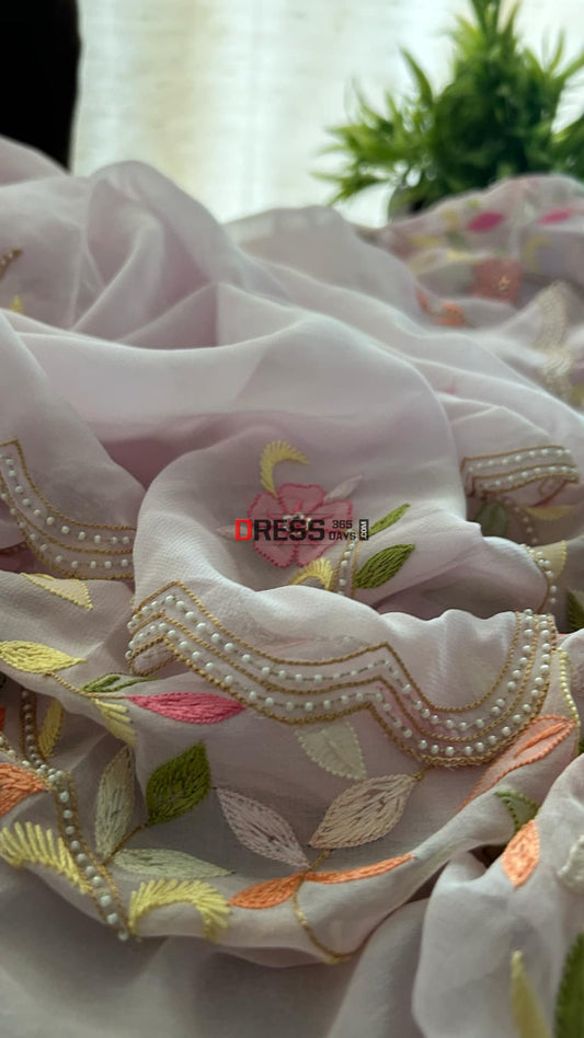 Lilac Parsi Gara & Chikankari Pearl Suit Suits