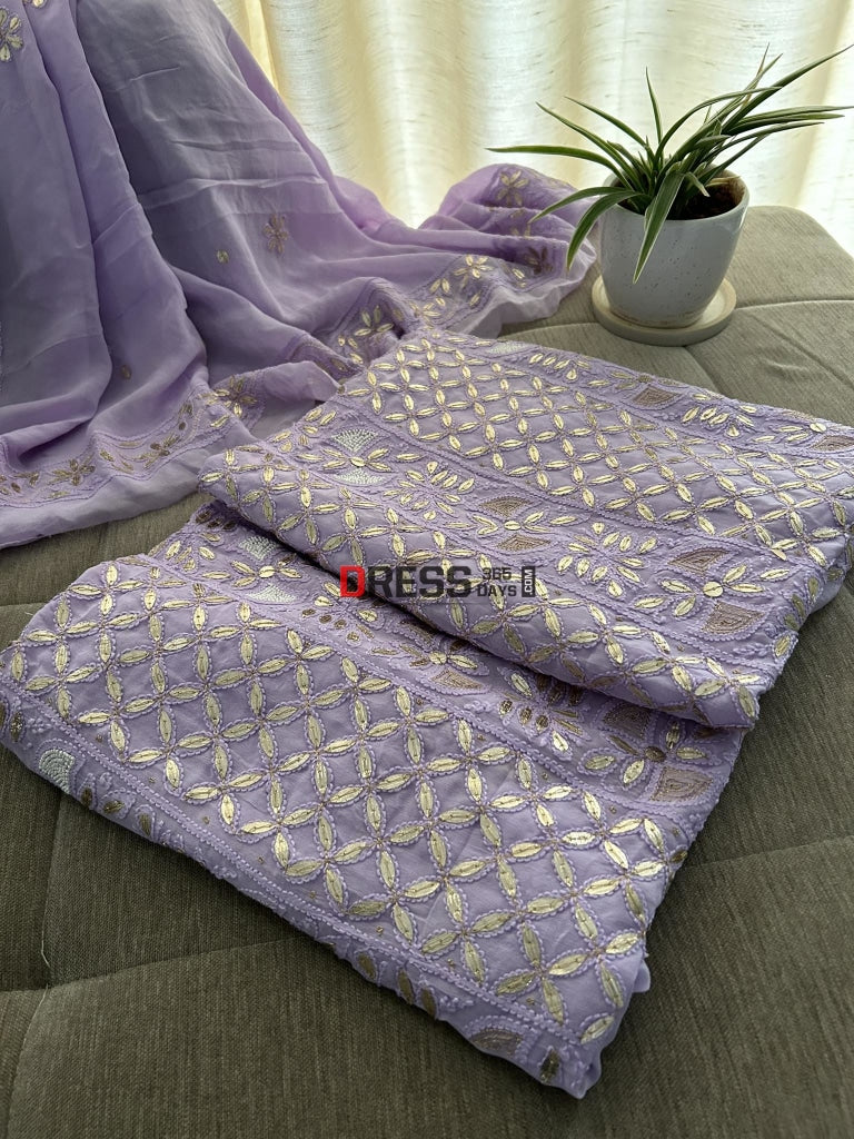 Lilac Pearl & Gota Patti Chikankari Suit Suits