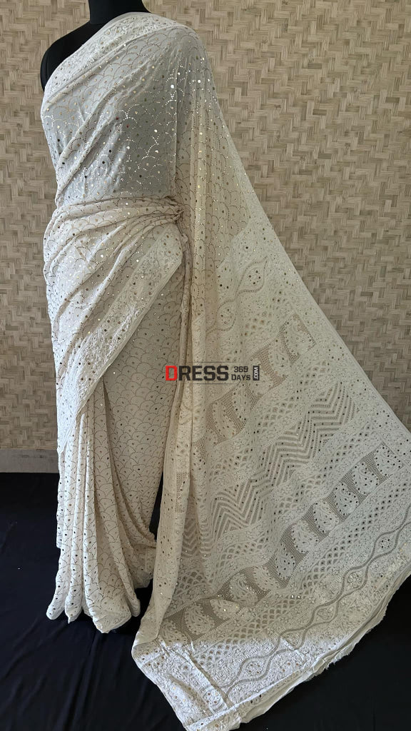 Masterpiece Ivory Kamdani Chikankari Saree Kamdani Saree