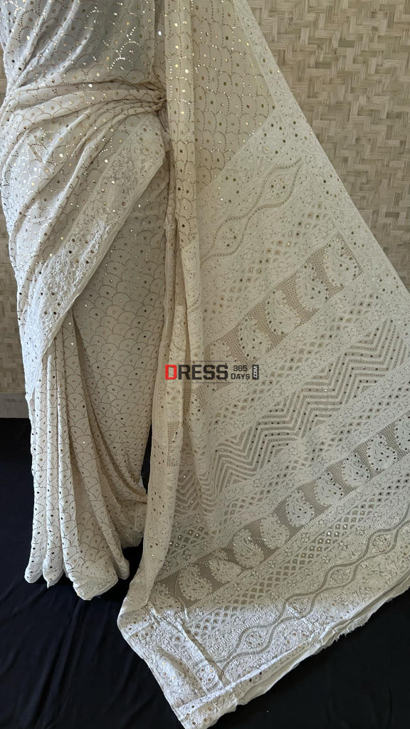 Masterpiece Ivory Kamdani Chikankari Saree Kamdani Saree