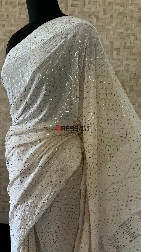 Masterpiece Ivory Kamdani Chikankari Saree Kamdani Saree