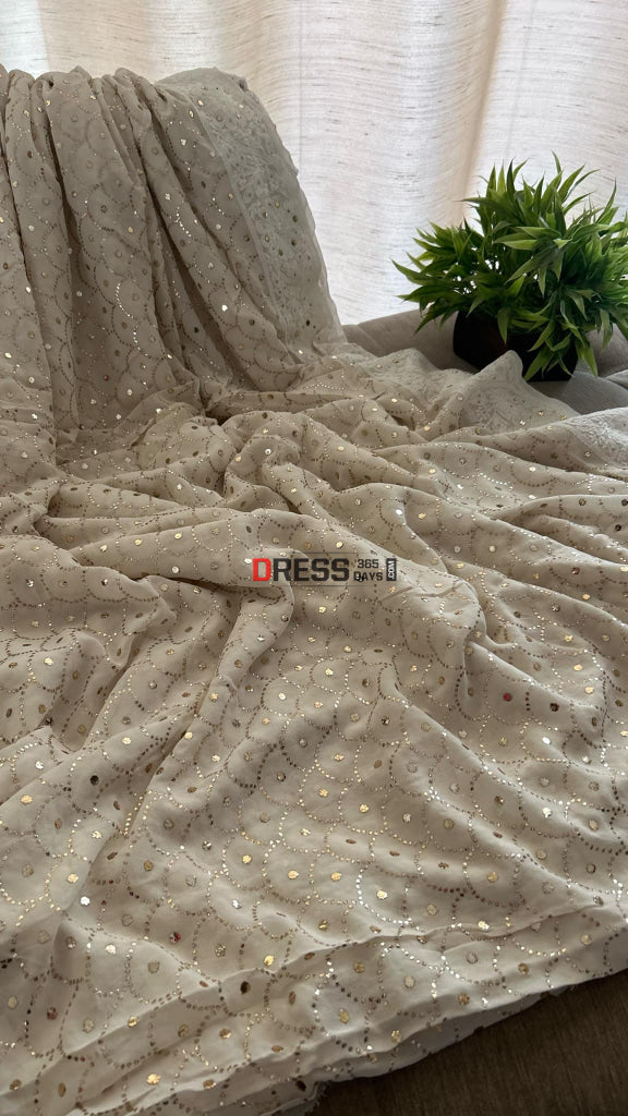Masterpiece Ivory Kamdani Chikankari Saree Kamdani Saree