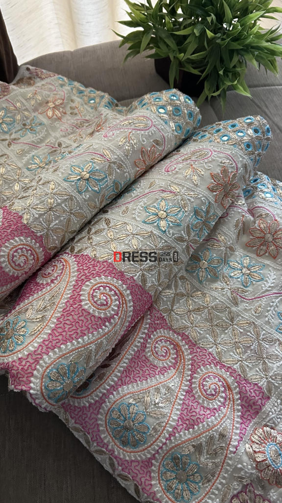 Multicolour Chikankari Gota Patti Mirror Saree