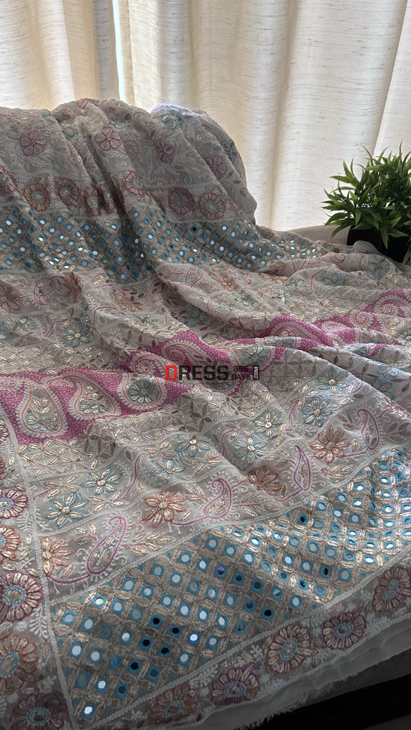 Multicolour Chikankari Gota Patti Mirror Saree