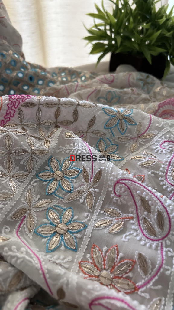 Multicolour Chikankari Gota Patti Mirror Saree