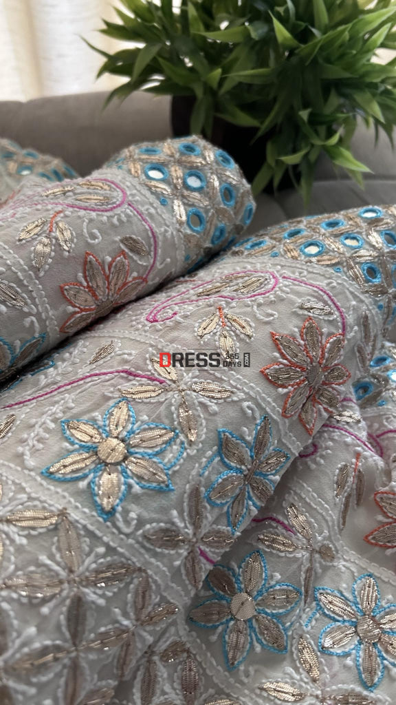 Multicolour Chikankari Gota Patti Mirror Saree