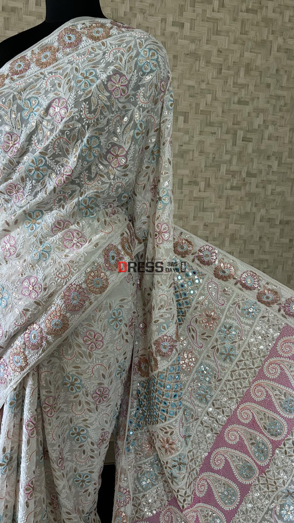 Multicolour Chikankari Gota Patti Mirror Saree